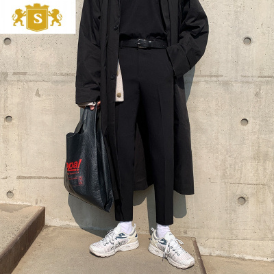 SUNTEKMRCYC秋冬季新款男士小西裤韩版潮流直筒九分裤黑色修身坠感裤子西裤