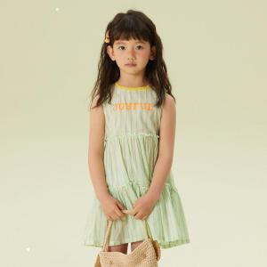 [2件2折价:36]moomoo童装女童连衣裙夏季新款女孩儿闺蜜风彩条纯棉背心连衣裙