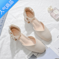 SUNTEK包头凉鞋女2022年春夏季新款方头软皮百搭玛丽珍中空温柔气质单鞋