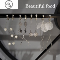 JiMi银色流苏超仙耳夹无耳洞女高级长款气质耳环网红圆脸耳坠百搭耳饰