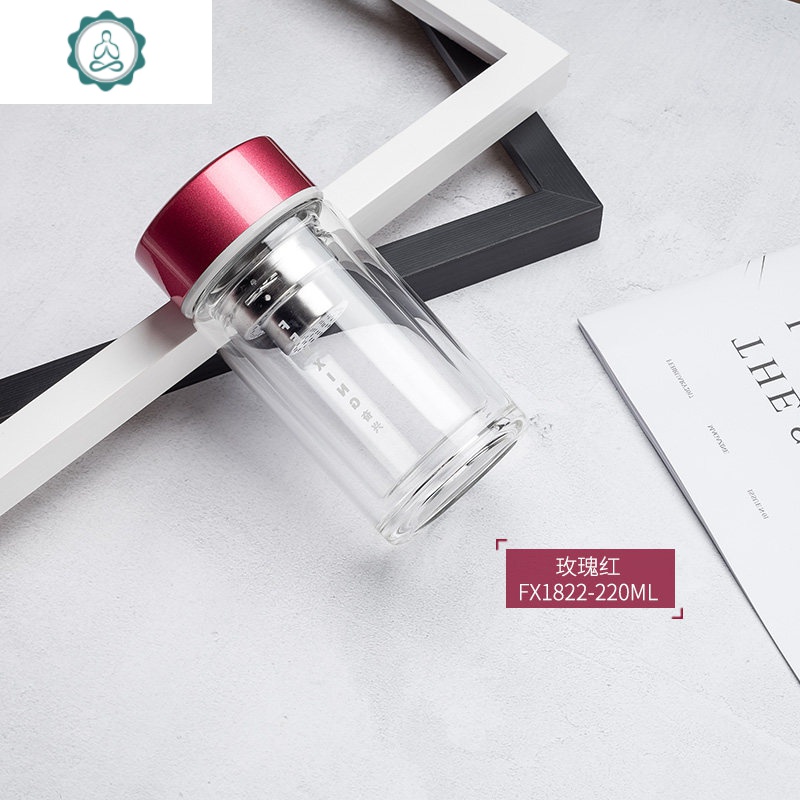 双层玻璃杯女可爱便携防漏简约家用防烫茶杯带盖个性潮流水杯 封后 fx