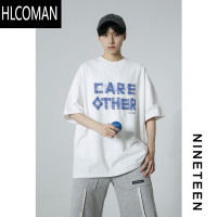 HLCOMAN/260g夏季男女同款字母发泡印花短袖T恤宽松休闲半袖体恤潮