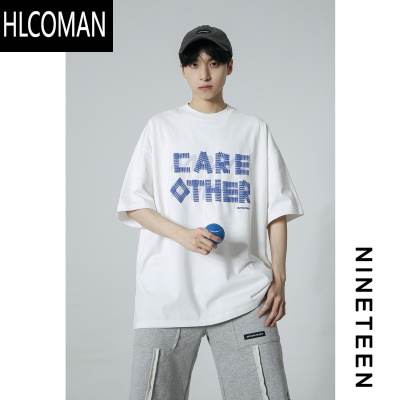 HLCOMAN/260g夏季男女同款字母发泡印花短袖T恤宽松休闲半袖体恤潮