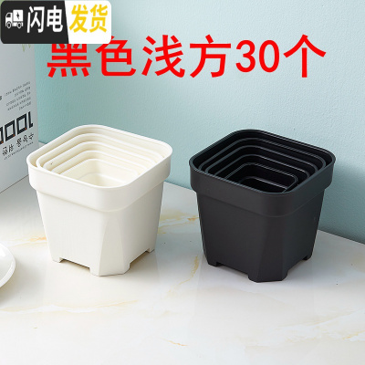 三维工匠经典加强特厚黑白小方大方多肉家庭园艺植物塑料磨砂浅方花盆 黑色浅方30个 10.5cm口径花盆容器