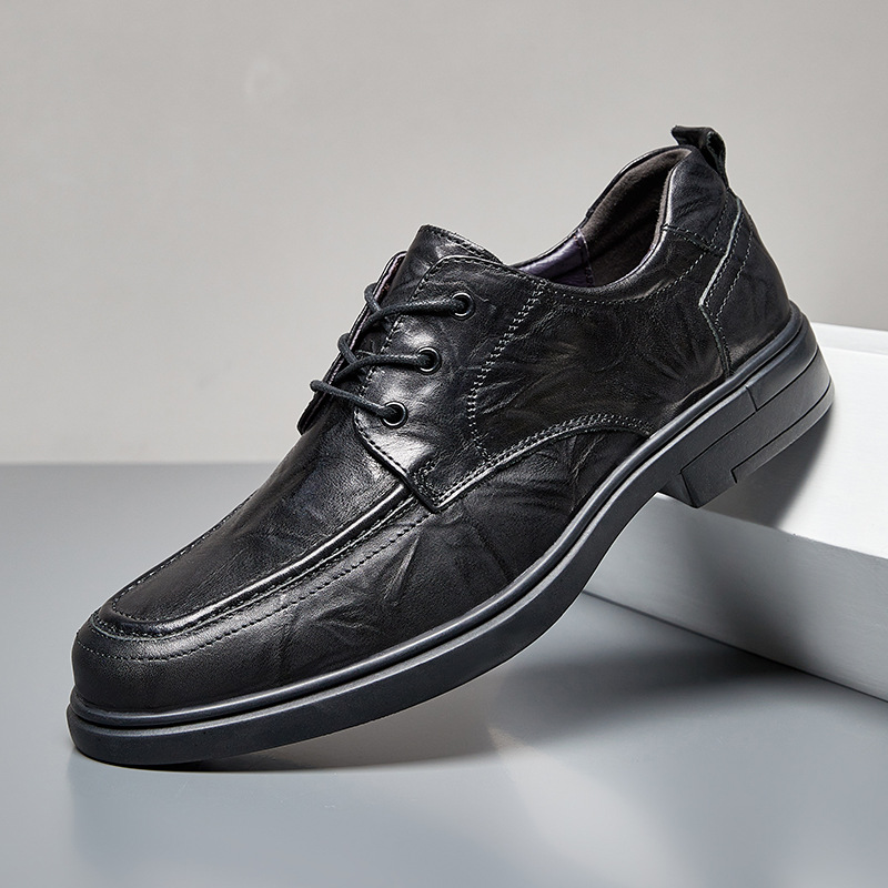 头层牛皮休闲手抓纹商务正装皮鞋男真皮手工擦色英伦风婚礼鞋青年