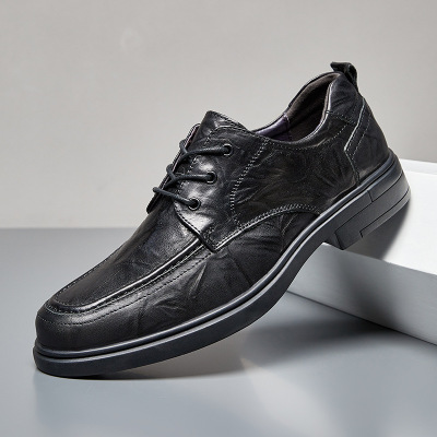 头层牛皮休闲手抓纹商务正装皮鞋男真皮手工擦色英伦风婚礼鞋青年