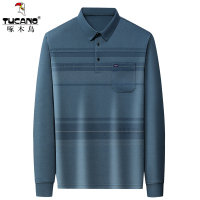 啄木鸟中年爸爸秋装t恤长袖男士休闲上衣春秋季薄款中老年人爷爷