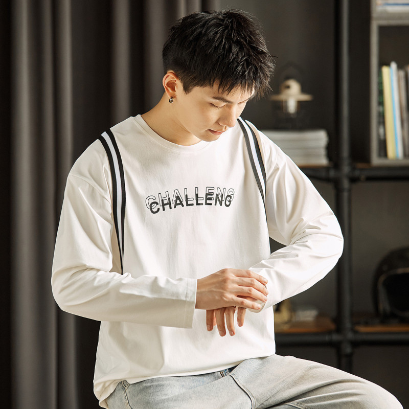 7元,叠加优惠券]唐狮长袖男士t恤男长袖t恤男衣服男圆领侧面织带长袖