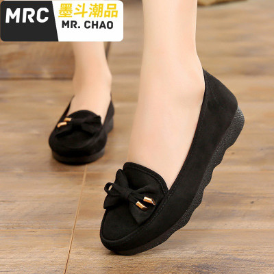 妈妈鞋40-50岁布鞋女黑色平底上班女士豆豆鞋中年女鞋秋季墨斗潮品休闲鞋