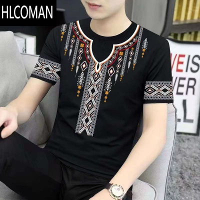 HLCOMAN2025夏季新款男士印花短袖潮流宽松打底T恤帅气男装休闲上衣