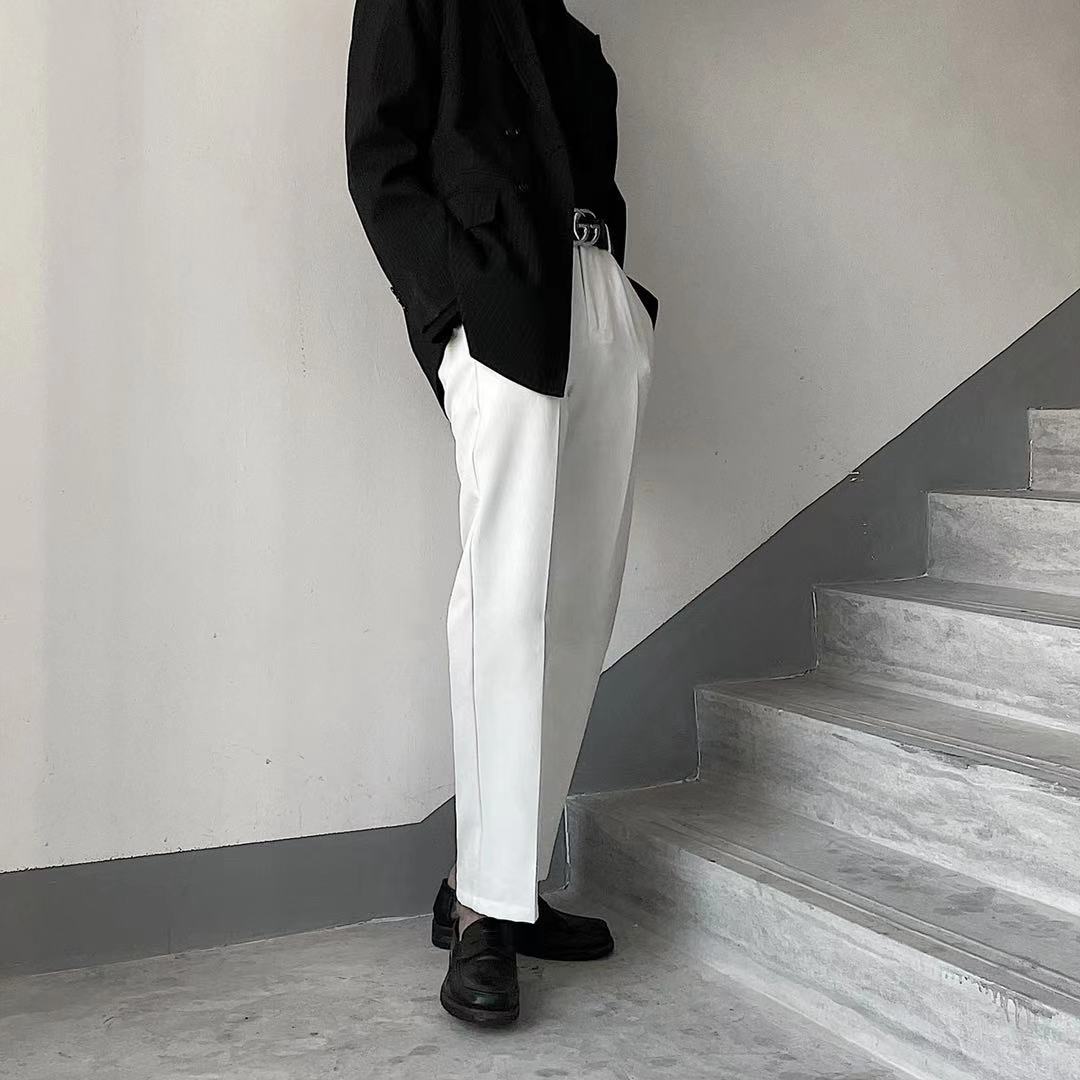 suntek01h仗劍秋冬季白西裤男坠感免烫西装十分裤直筒宽松高级垂感