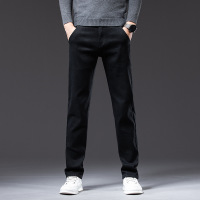 春秋新款牛仔裤男直筒修身男士黑色棉弹男裤休闲侧拉链口袋长裤子