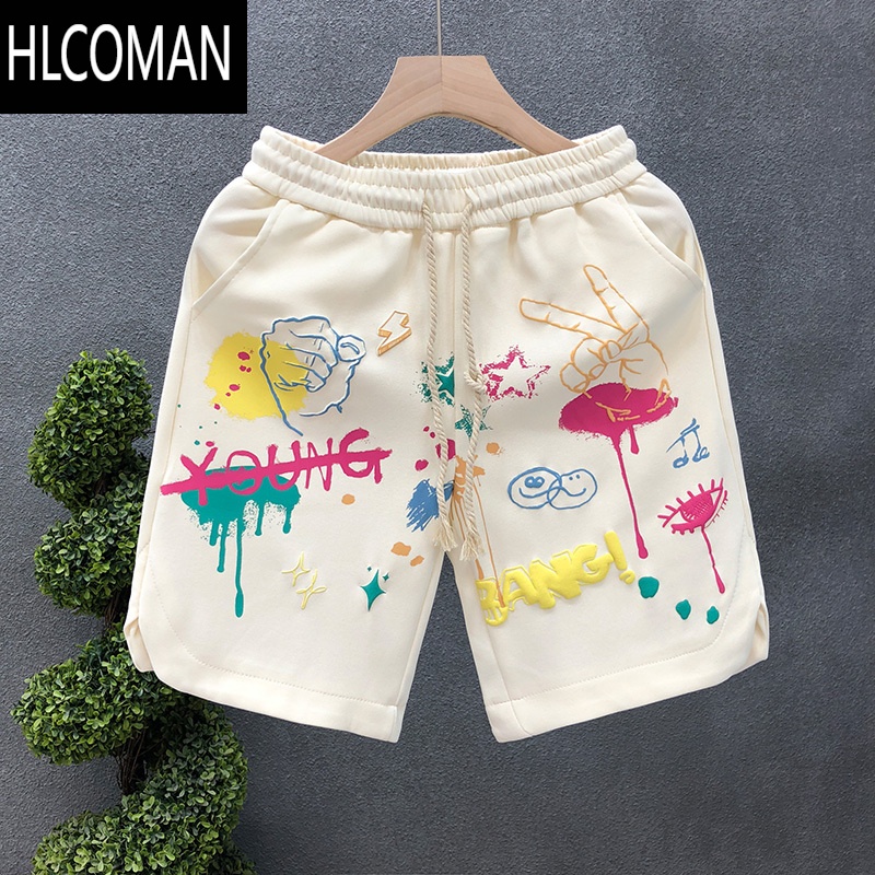 HLCOMAN彩色工艺痞帅短裤男款夏季宽松五分裤2025新款男士潮牌青年半截裤