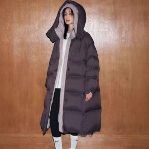 年冬季新款连帽过膝长款时尚保暖加厚棉服女休闲宽松棉衣外套