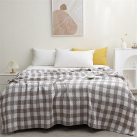 無印良品 水洗纯棉夏被(毛巾被) 浅咖格 MJ-B2024-0119 150×200cm(±2)cm 900g