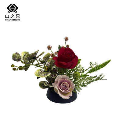 山之只 中式古典蝴蝶兰+玫瑰创意仿真花摆件 MZ0145 个