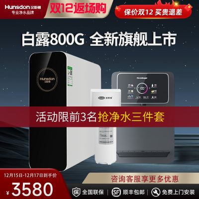 汉斯顿/Hunsdon净水器家用直饮自来水过滤厨房净化反渗透ro净水机800G大通量白露2L/min直饮出水