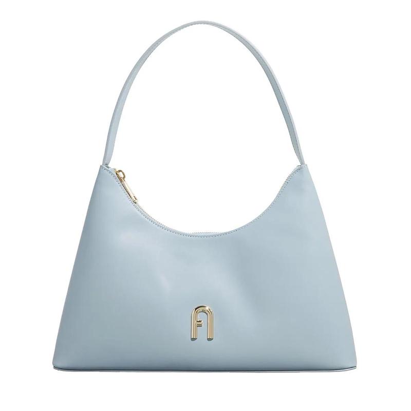 FURLA女士真皮链条斜挎包蓝灰撞色金属扣时尚百搭配饰小方包