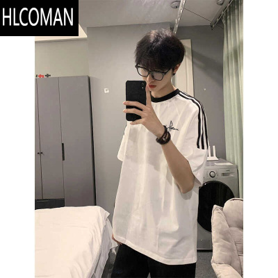 HLCOMAN美式高街三条杠ins港风短袖T恤男士夏季潮牌宽松大码上衣