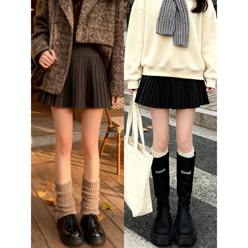 咖色毛呢百褶短裙女秋冬季高腰a字半裙羊毛jk裙小个子黑色半身裙