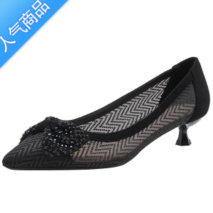 SUNTEK网纱高跟鞋小码313233蝴蝶结大码女鞋41一43镂空网面低跟单鞋