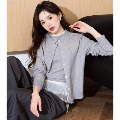 [清仓1折价46.9元,不叠加优惠券]唐狮早春女圆领无袖套头背心长袖开衫套装简约百搭气质温柔潮