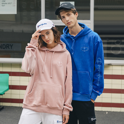 冠军车情侣卫衣秋冬款粉色宽松冬季加绒加厚金丝绒连帽潮牌大码男
