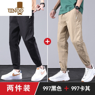 YANXU夏季薄款卡其色束脚夏天工装男裤子男款休闲裤男士九分款