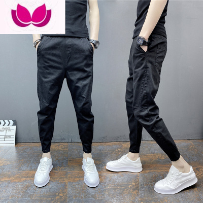 七斓2023新款修身潮流男小脚九分裤纯色弹力束脚休闲裤弹力哈伦裤