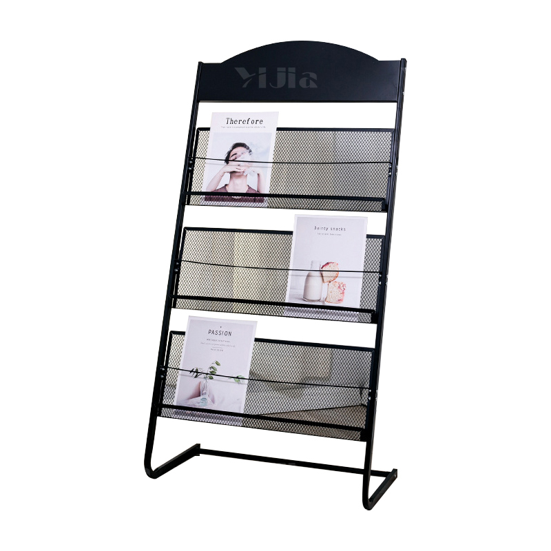 翌嘉YJ4122806 杂志架展示架报置物架收纳落地报纸报刊架 三层黑色 630*380*1250