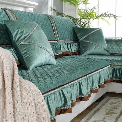 家柏饰(CORATED)毛绒沙发垫四季通用皮沙发防滑坐垫子简约现代时尚沙发套罩 暖熙-松绿 90*120cm+花边