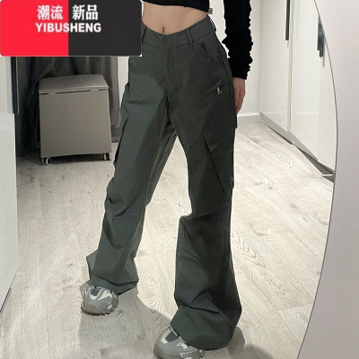 YIBUSHENGSUN11 STUDIO深灰色美式甜酷高腰直筒工装裤女设计感显瘦休闲裤