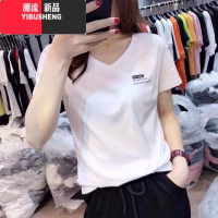 YIBUSHENGV领短袖t恤女宽松打底衫正肩上衣2024年新款ins潮半袖体桖