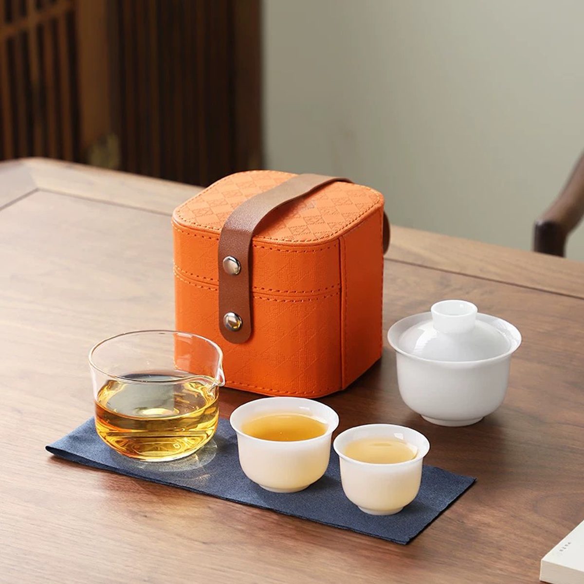 福陶缘 LLMJ-KC08 4头亮光冰雪白品香快客杯便携茶具(计价单位:套)橙色