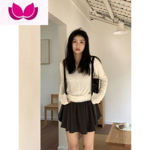 七斓橘子树在哪儿 芭蕾风纯欲修身针织上衣女春季辣妹薄款微透长袖T恤