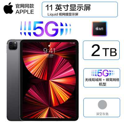 2021年新款苹果(Apple)iPadPro11英寸M1芯片2TB全网通5G版+WiFi平板电脑深空灰官方同款
