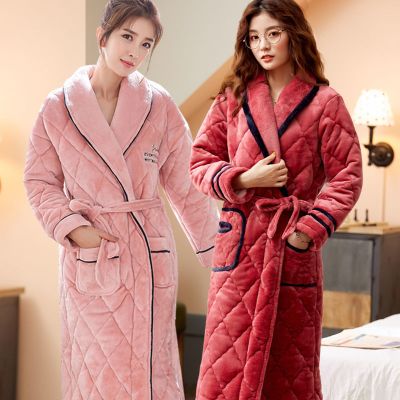 SleepyBear睡袍女冬珊瑚绒夹棉加厚浴袍情侣加长款保暖法兰绒睡衣男冬