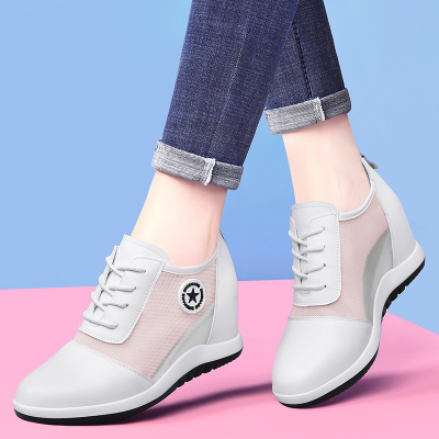 盾狐网面内增高小白鞋女夏2021新款女鞋厚底坡跟网鞋透气夏款妈妈鞋982615