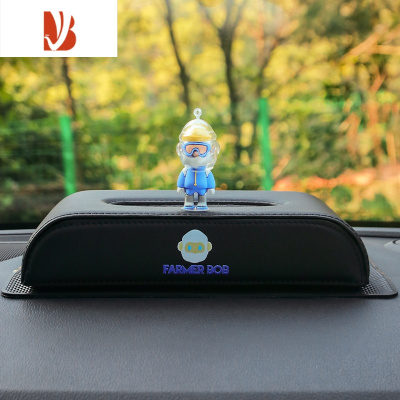 三维工匠车载纸巾盒抽车内座式扶手箱纸巾包可爱卡通男友创意汽车用抽纸盒 纸巾盒[滑雪男友]+防滑垫