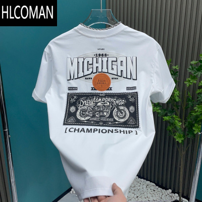 HLCOMAN短袖t恤男士夏季潮流时尚摩托车高端印花修身半袖休闲圆领T恤