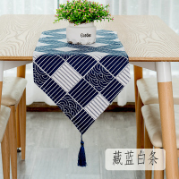 餐桌桌旗北欧现代简约家用欧式茶几桌旗轻奢民宿床旗电 藏蓝白条 30*240cm(适合180-200cm左右桌子茶桌柜子)