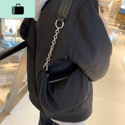 极简风新月腋下包女2019秋冬新款百搭潮牌黑色链条法棍单肩斜跨包NEW LAKE 黑色(秒发)女斜挎包