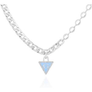 盖尔斯(GUESS)时尚女款银色链条项链 轻盈三角吊坠点缀优雅气质 initial