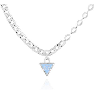 盖尔斯(GUESS)时尚女款银色链条项链 轻盈三角吊坠点缀优雅气质