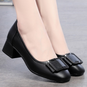 单鞋年春季新款软底工作鞋粗跟中跟皮鞋职业通勤女鞋透气皮鞋