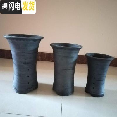 三维工匠古典手工黑陶大号兰花盆兰花专用透气泥盆君子兰老式陶瓷盆泥瓦盆 特惠美人腰小号2个装 中等花盆容器