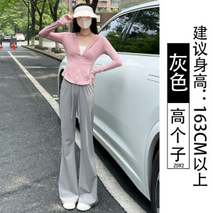 灰色冰丝微喇裤女速干夏季薄款2026新款瑜伽显瘦防晒运动喇叭裤子