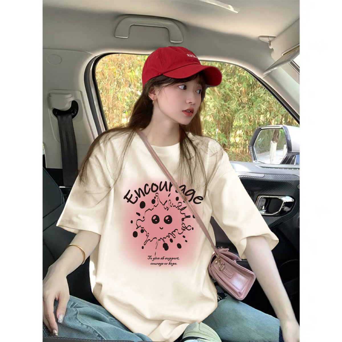 [1.5折价29元]唐狮夏季女圆领前胸图案短袖T恤可爱百搭减龄韩版小个子时尚