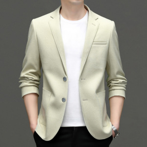 春秋新款含羊毛西服男修身免烫毛呢小西装男士羊毛休闲单西外套男