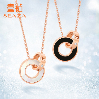 SEAZA喜钻钻石项链女圆环吊坠时尚百搭锁骨链轻奢风玫瑰金色吊坠闺蜜礼物